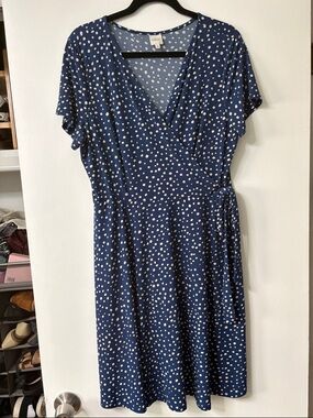 Kaileigh Navy Blue Polka Dot Wrap Midi Dress